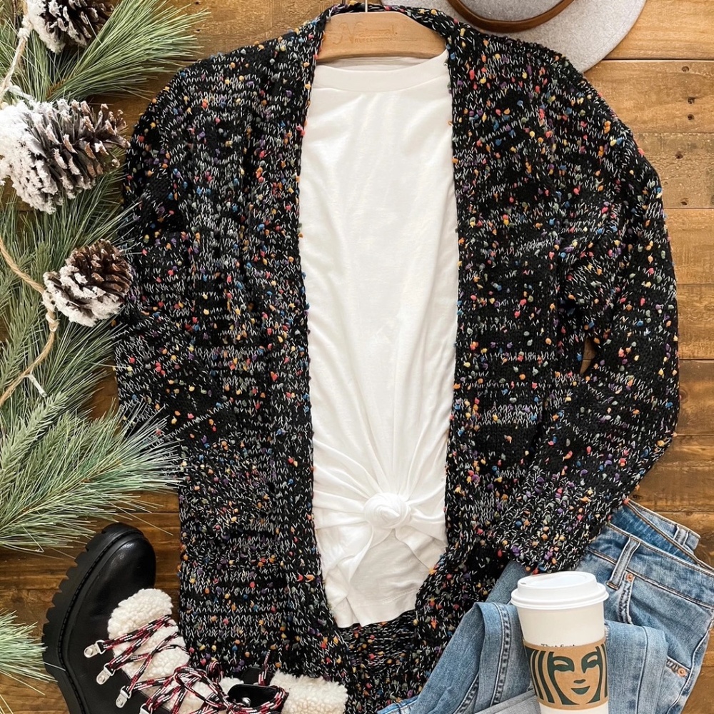 Black Multi Color Confetti Dot Cardigan